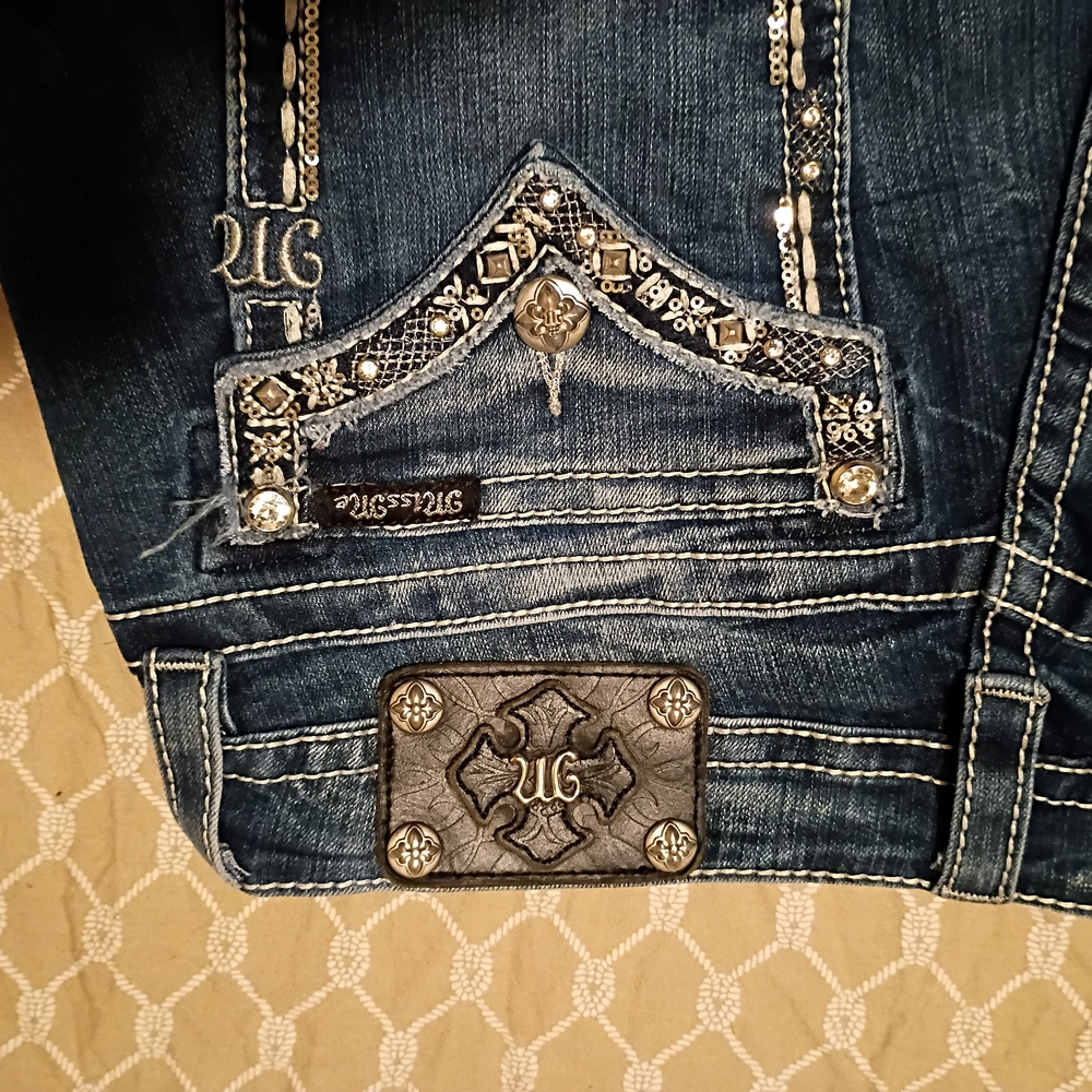 Miss Me Blue Straight Leg Jeans with Silver Accents